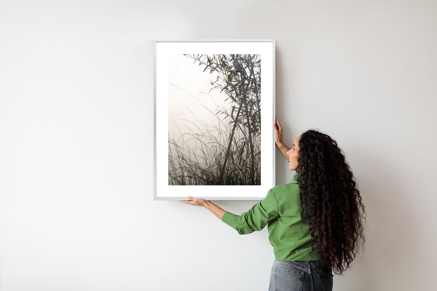 Poster Bambus Und Gräser Am See Rahmen Holz Mit Passepartout Farbe Natürlich