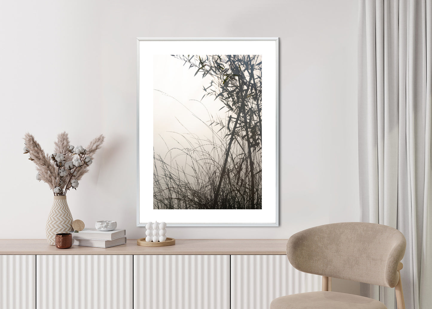 Poster Bambus Und Gräser Am See Rahmen Holz Mit Passepartout Farbe Natürlich
