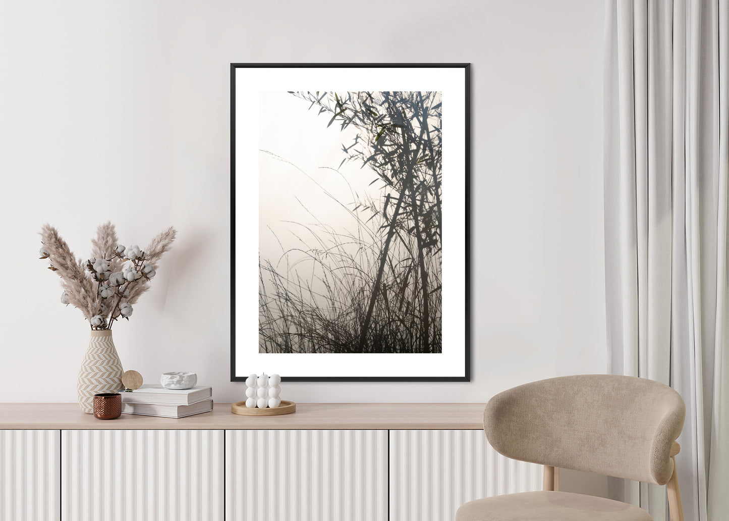 Poster Bambus Und Gräser Am See Rahmen Holz Mit Passepartout Farbe Natürlich