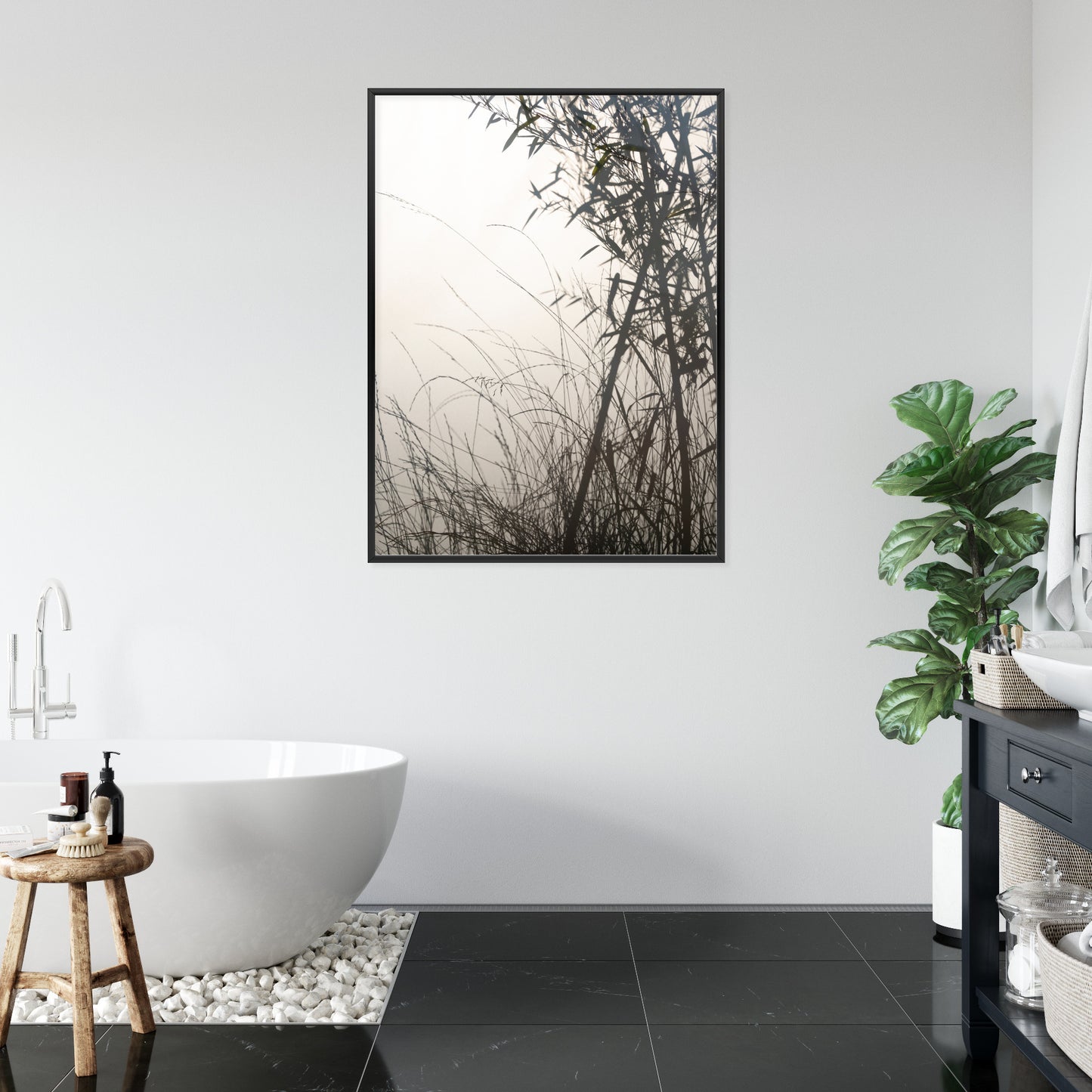 Poster Bambus Und Gräser Am See Rahmen Holz Mit Passepartout Farbe Natürlich