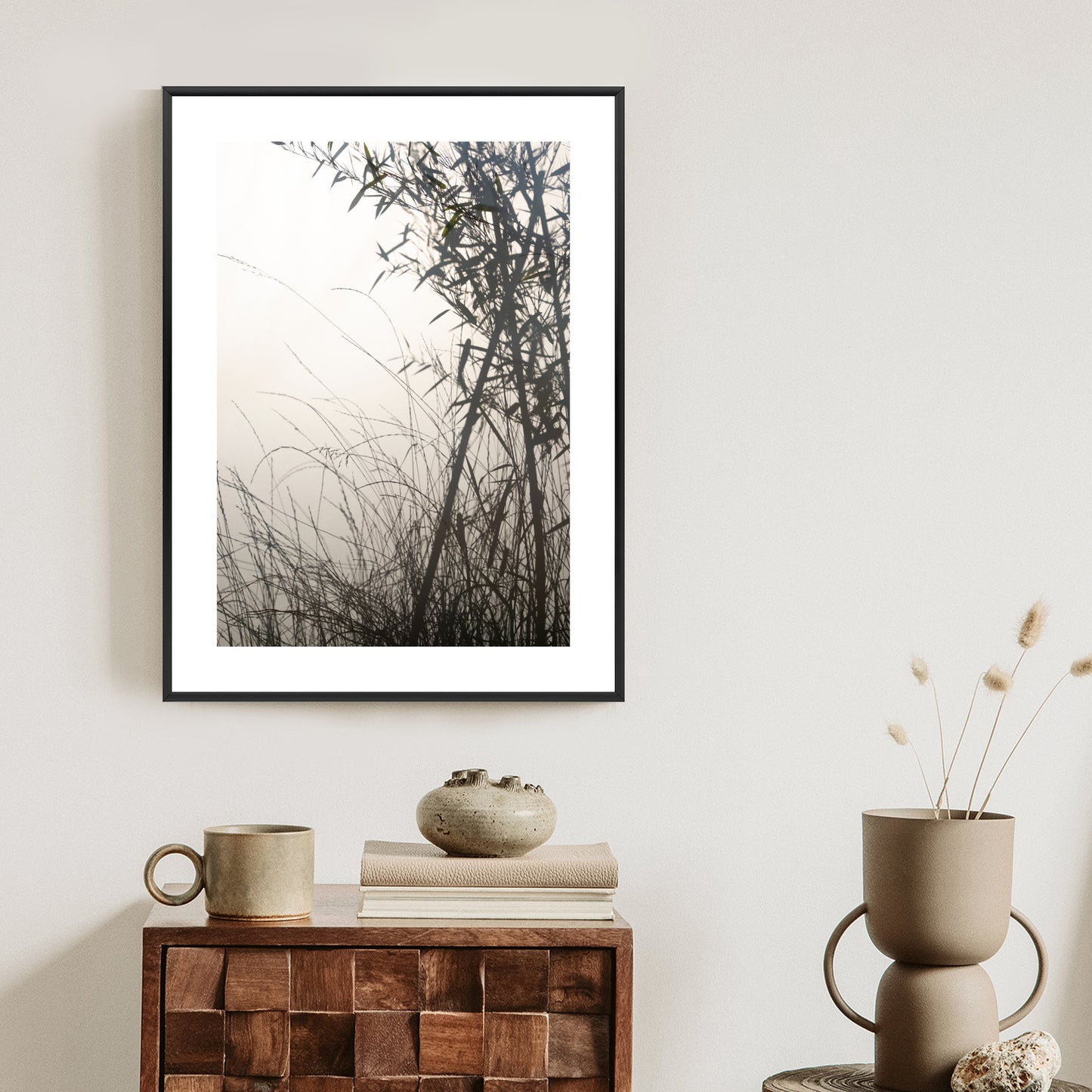 Poster Bambus Und Gräser Am See Rahmen Holz Mit Passepartout Farbe Natürlich