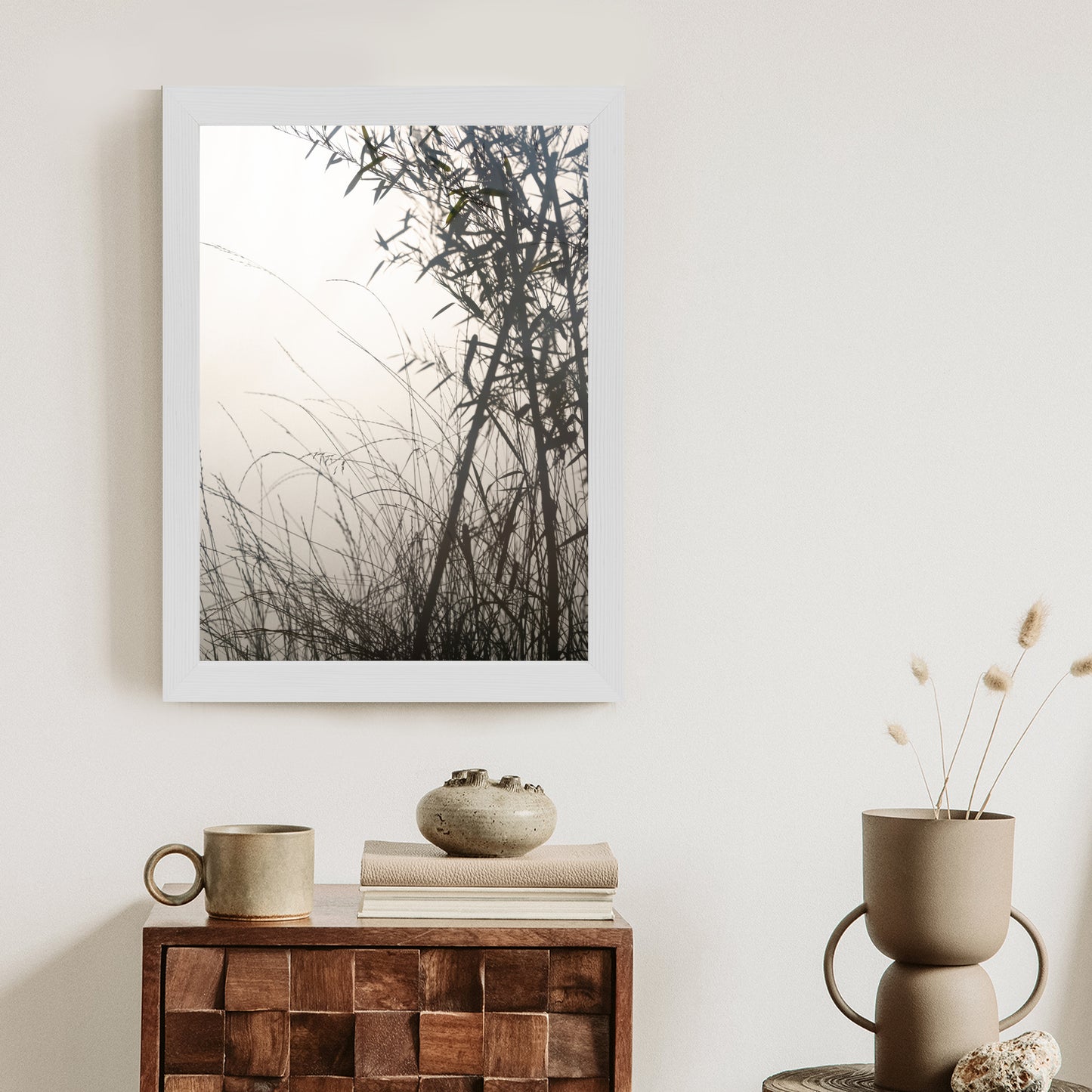 Poster Bambus Und Gräser Am See Rahmen Holz Mit Passepartout Farbe Natürlich