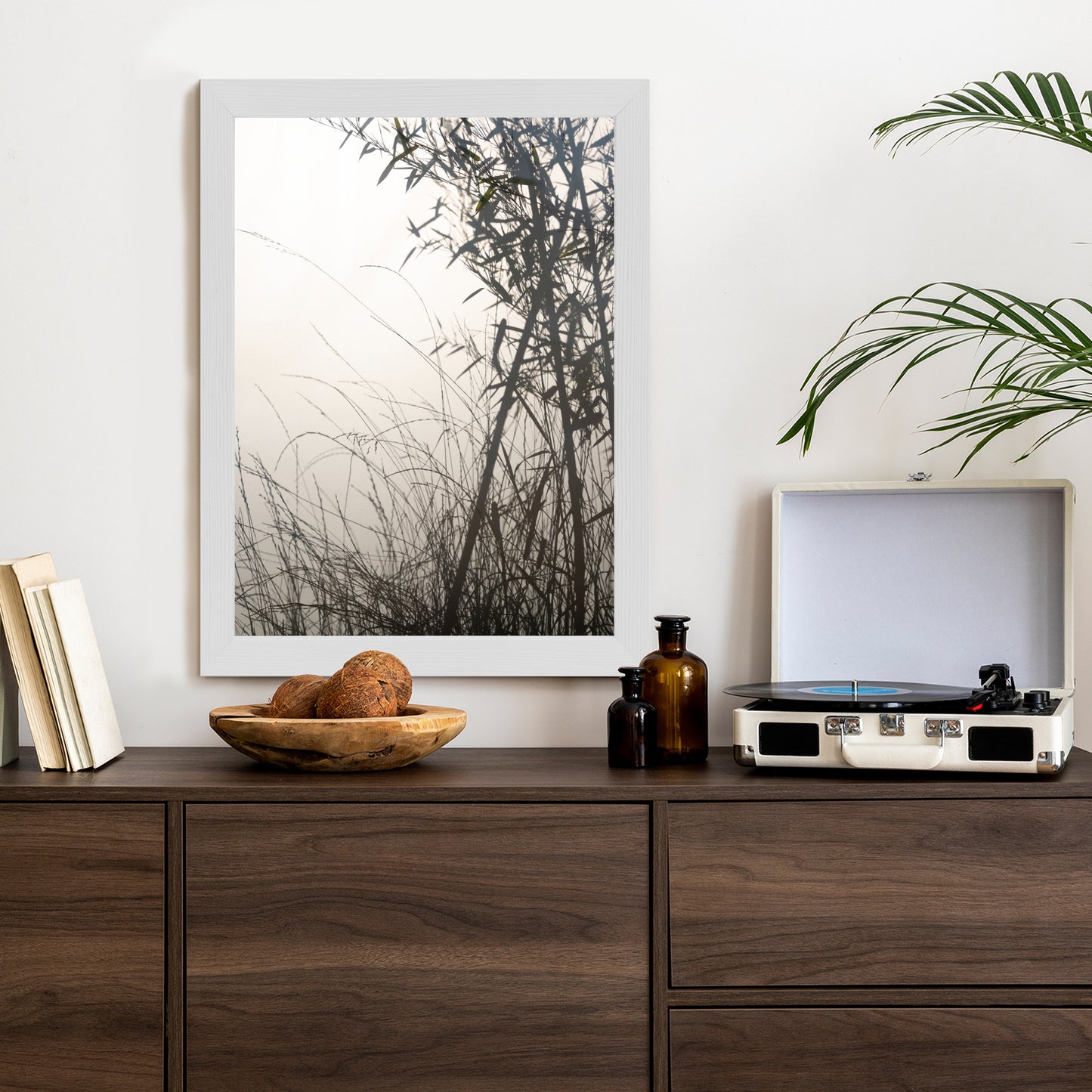 Poster Bambus Und Gräser Am See Rahmen Holz Mit Passepartout Farbe Natürlich