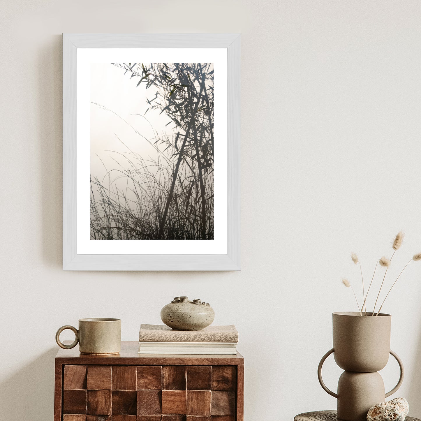 Poster Bambus Und Gräser Am See Rahmen Holz Mit Passepartout Farbe Natürlich