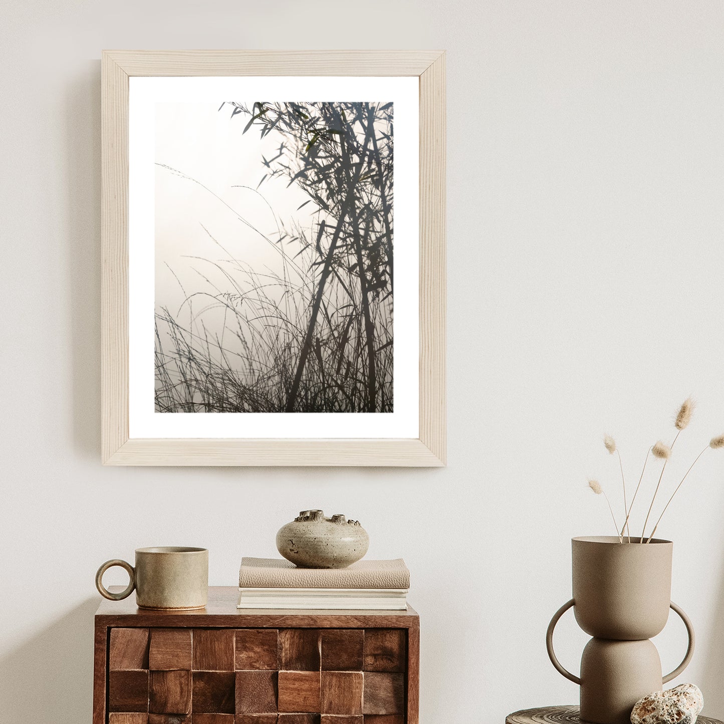 Poster Bambus Und Gräser Am See Rahmen Holz Mit Passepartout Farbe Natürlich