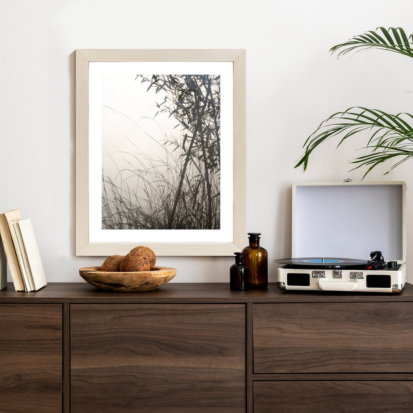 Poster Bambus Und Gräser Am See Rahmen Holz Mit Passepartout Farbe Natürlich