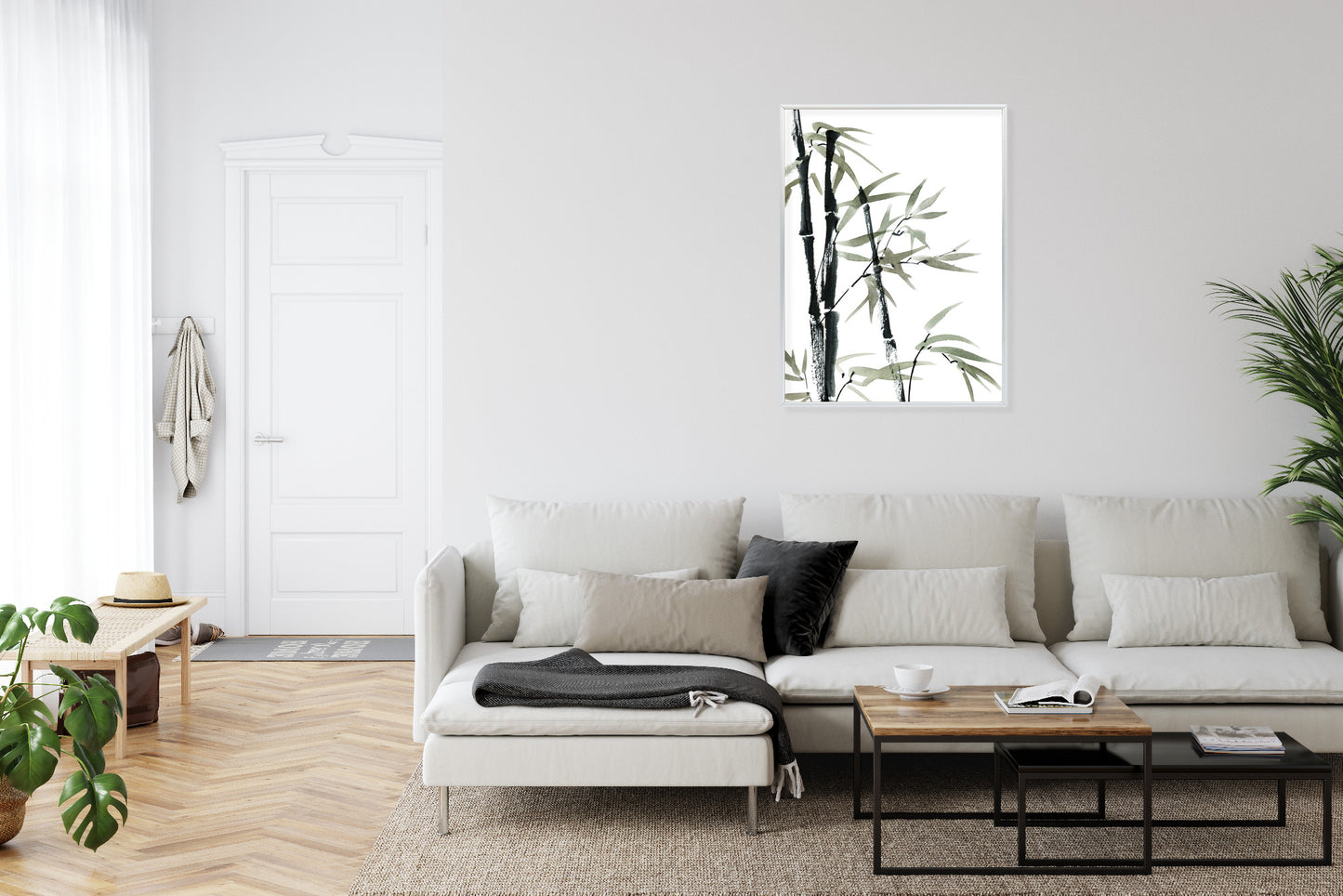 Poster Aquarell Bambus Und Blätter Rahmen Holz Mit Passepartout Farbe Natürlich