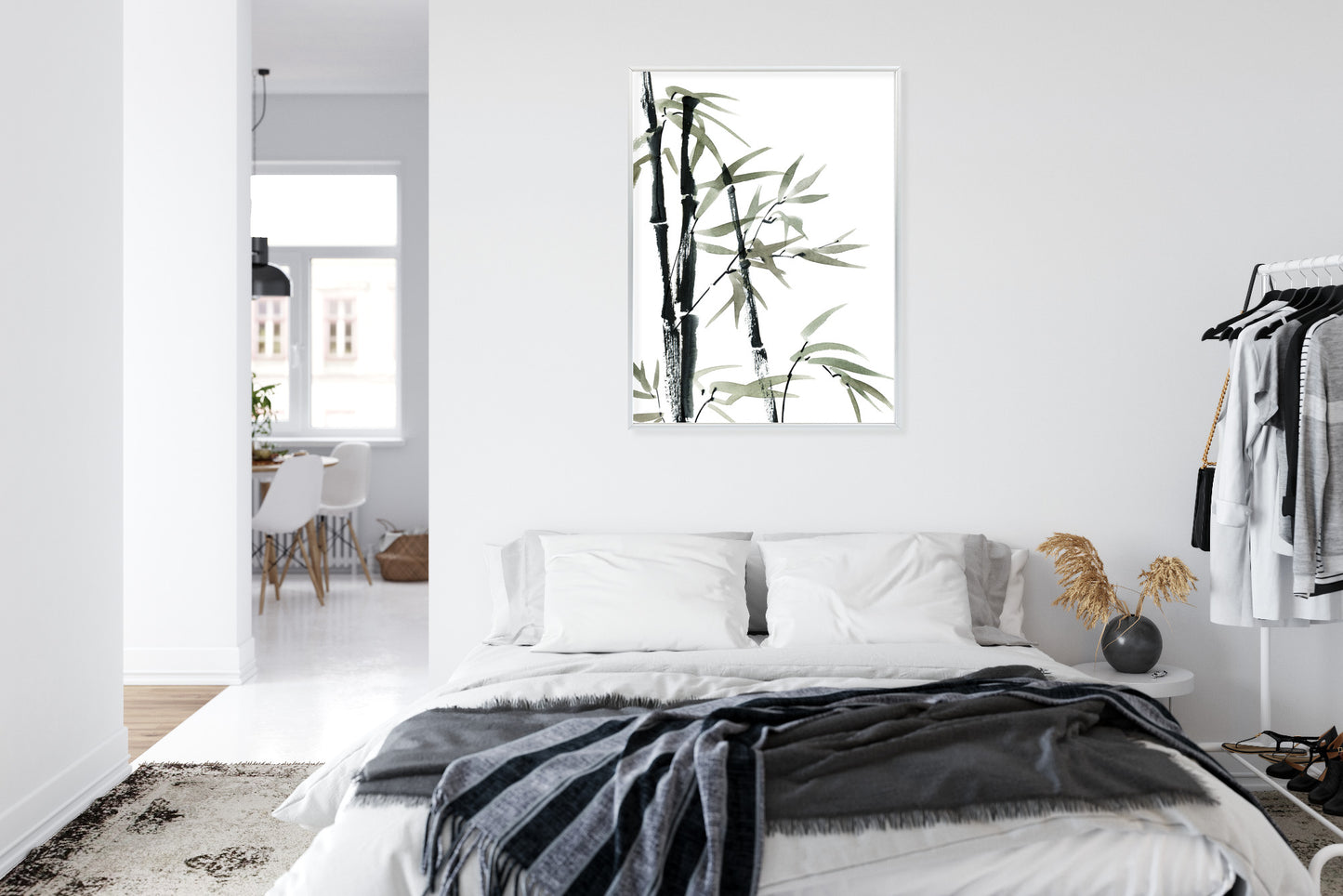 Poster Aquarell Bambus Und Blätter Rahmen Holz Mit Passepartout Farbe Natürlich