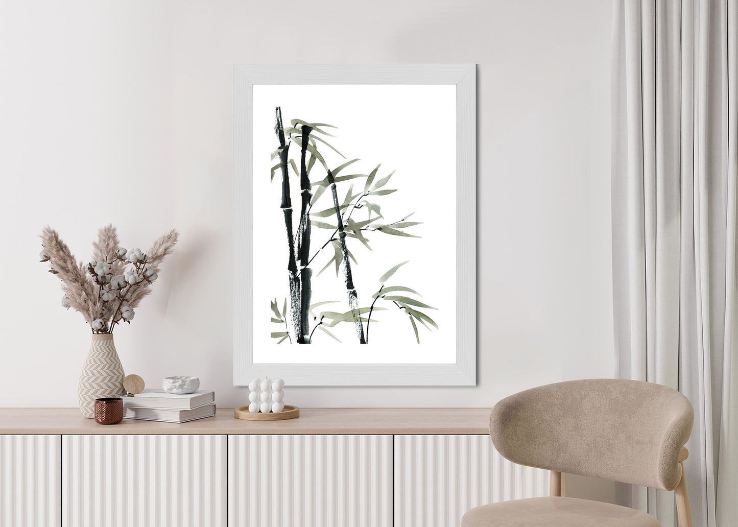 Poster Aquarell Bambus Und Blätter Rahmen Holz Mit Passepartout Farbe Natürlich