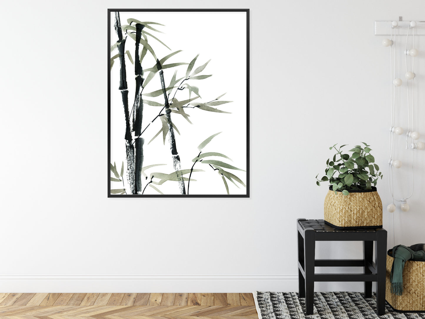 Poster Aquarell Bambus Und Blätter Rahmen Holz Mit Passepartout Farbe Natürlich