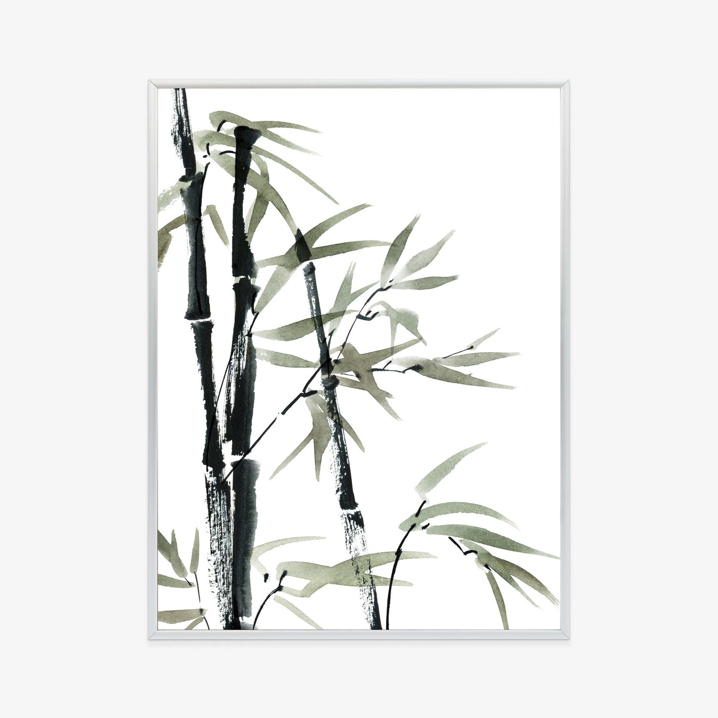 Poster Aquarell Bambus Und Blätter Rahmen Holz Mit Passepartout Farbe Natürlich
