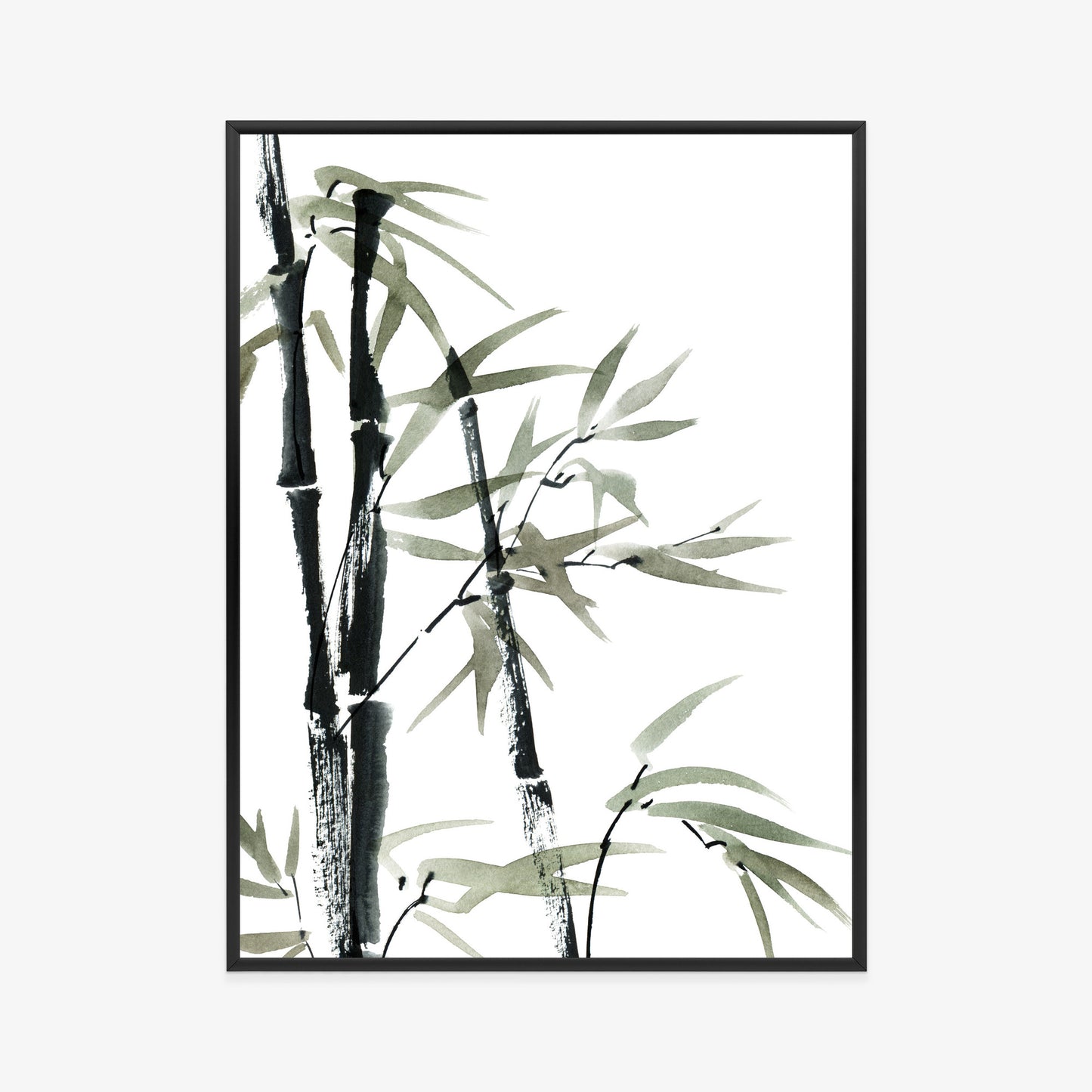 Poster Aquarell Bambus Und Blätter Rahmen Holz Mit Passepartout Farbe Natürlich