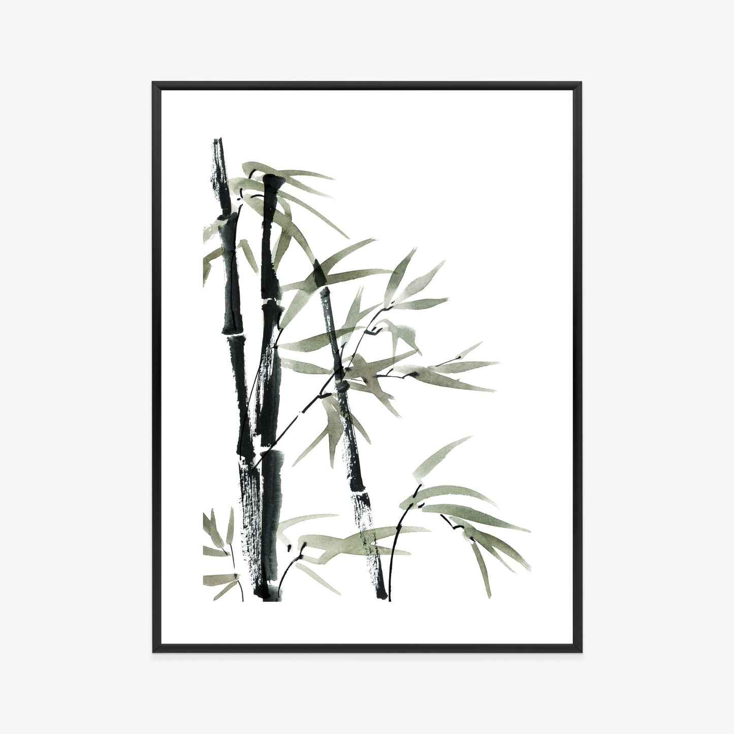 Poster Aquarell Bambus Und Blätter Rahmen Holz Mit Passepartout Farbe Natürlich