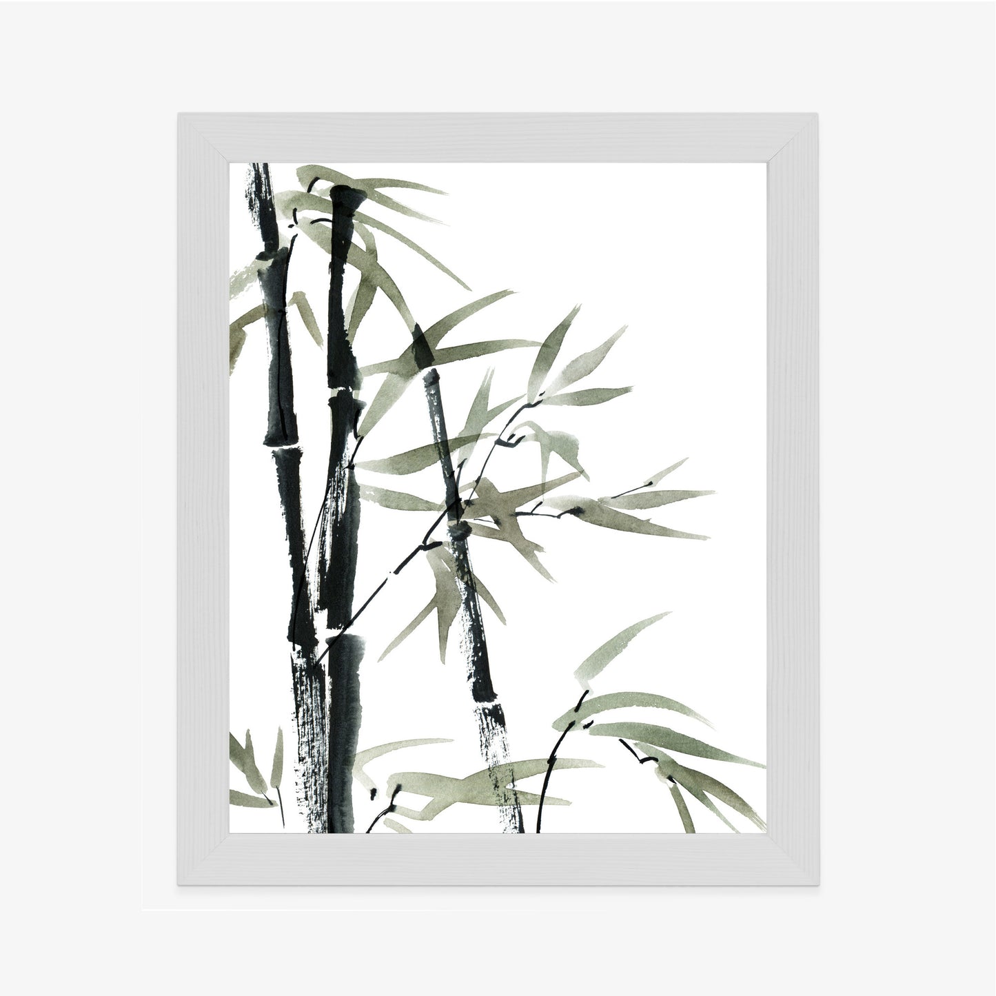 Poster Aquarell Bambus Und Blätter Rahmen Holz Mit Passepartout Farbe Natürlich
