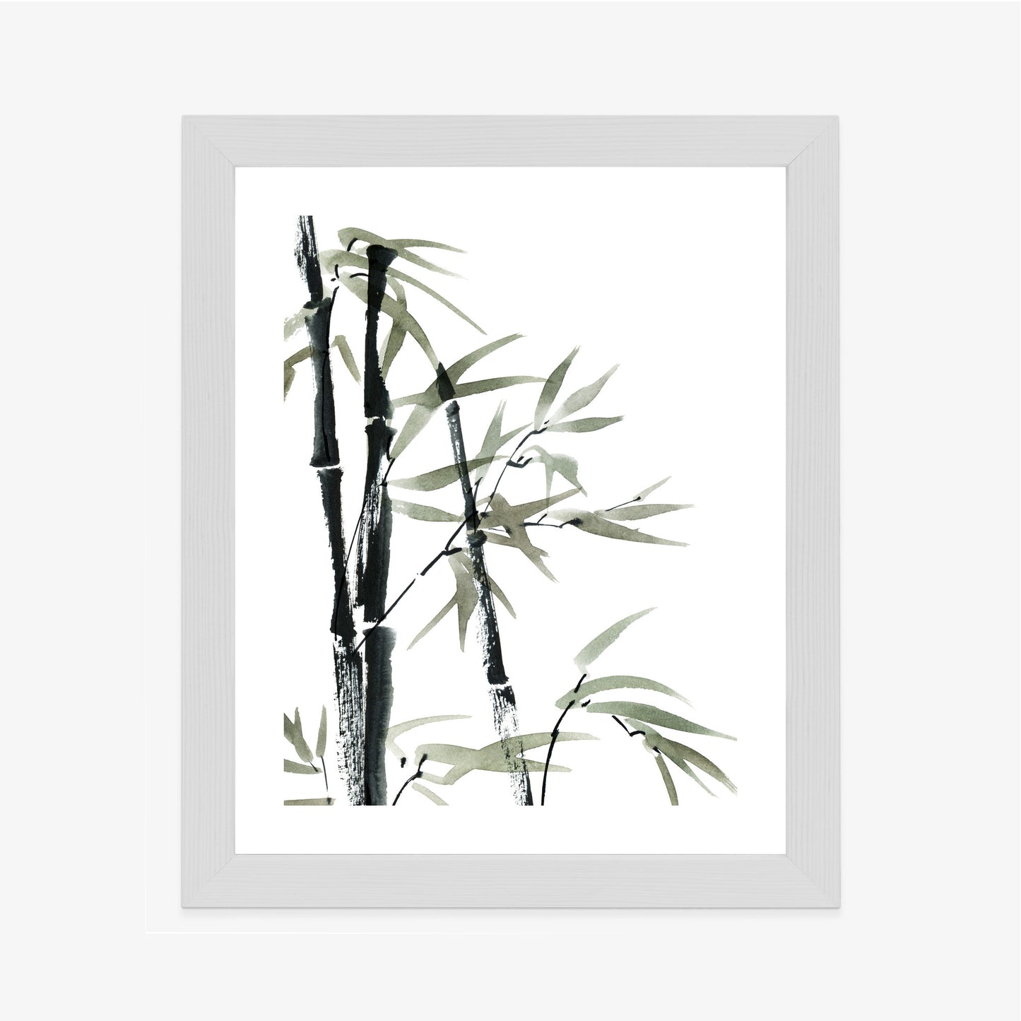 Poster Aquarell Bambus Und Blätter Rahmen Holz Mit Passepartout Farbe Natürlich