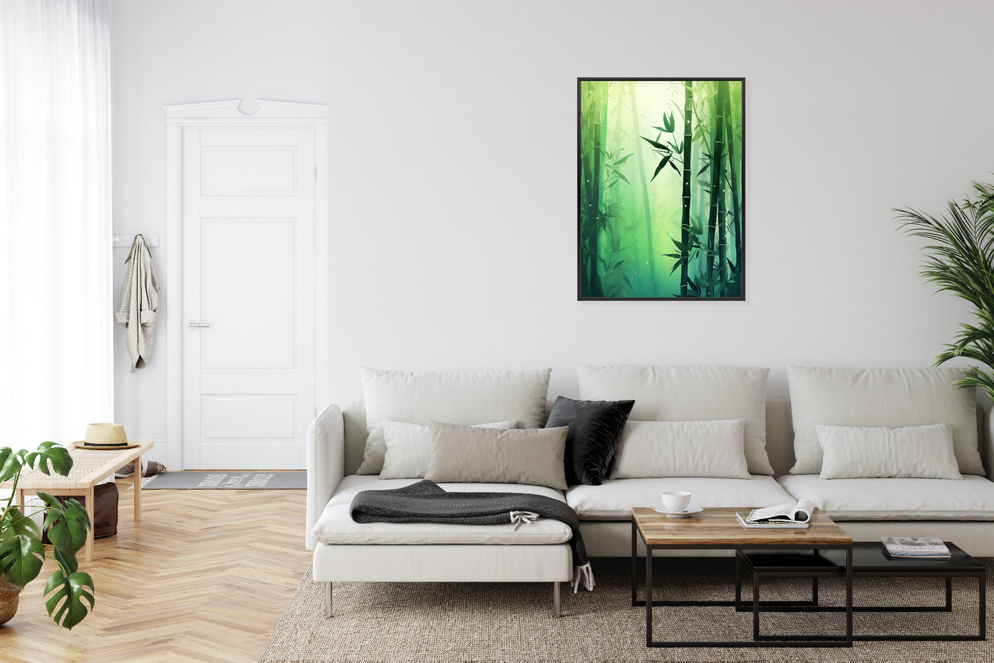 Poster Bambuswald In Der Sonne Rahmen Holz Mit Passepartout Farbe Natürlich