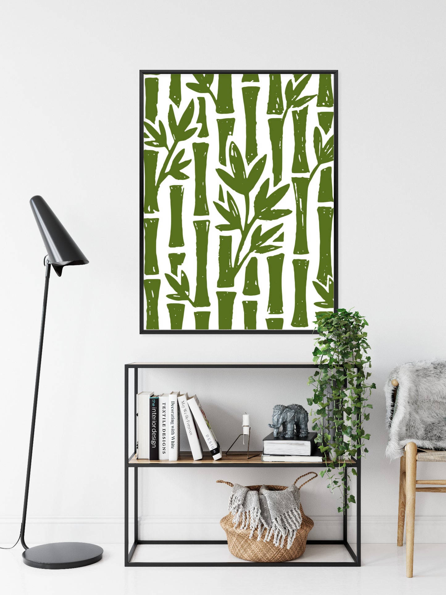 Poster Grüne Bambusbäume Mit Blättern Rahmen Holz Mit Passepartout Farbe Natürlich