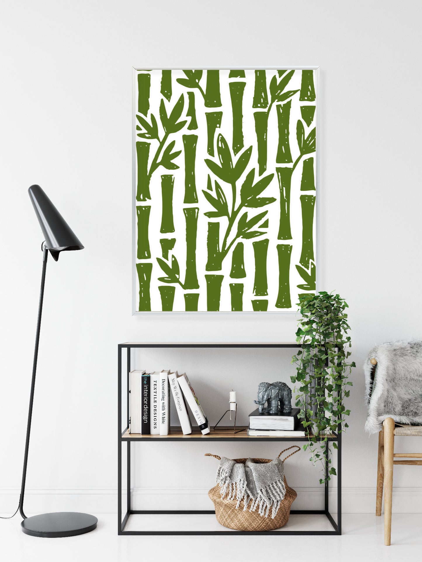 Poster Grüne Bambusbäume Mit Blättern Rahmen Holz Mit Passepartout Farbe Natürlich