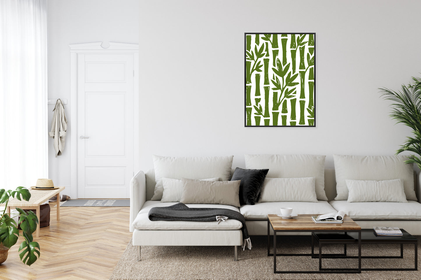Poster Grüne Bambusbäume Mit Blättern Rahmen Holz Mit Passepartout Farbe Natürlich