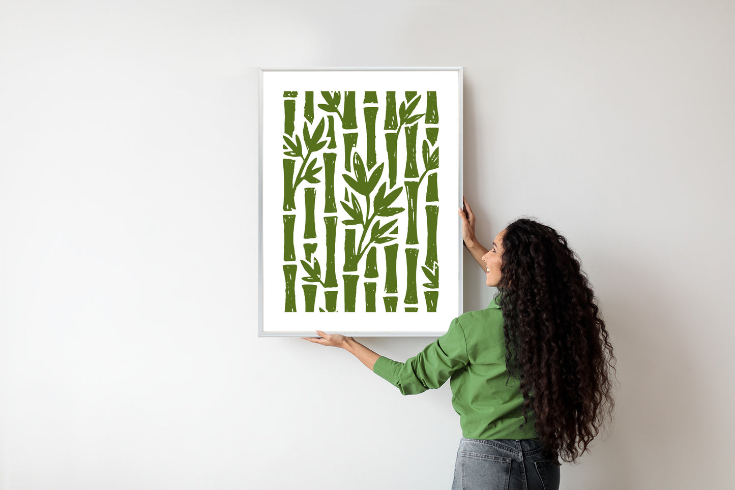 Poster Grüne Bambusbäume Mit Blättern Rahmen Holz Mit Passepartout Farbe Natürlich