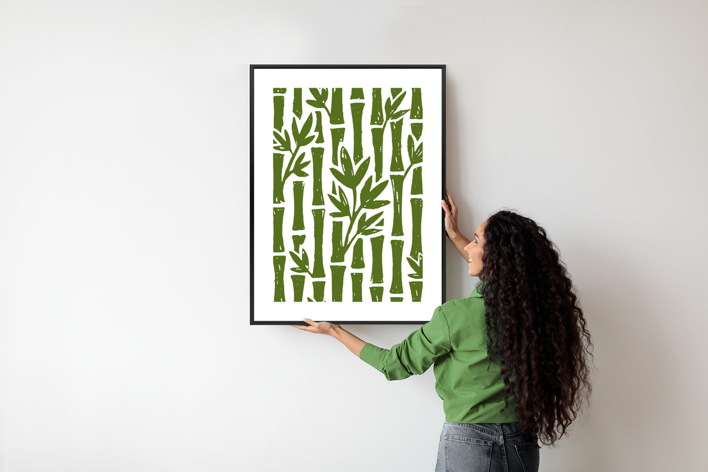 Poster Grüne Bambusbäume Mit Blättern Rahmen Holz Mit Passepartout Farbe Natürlich