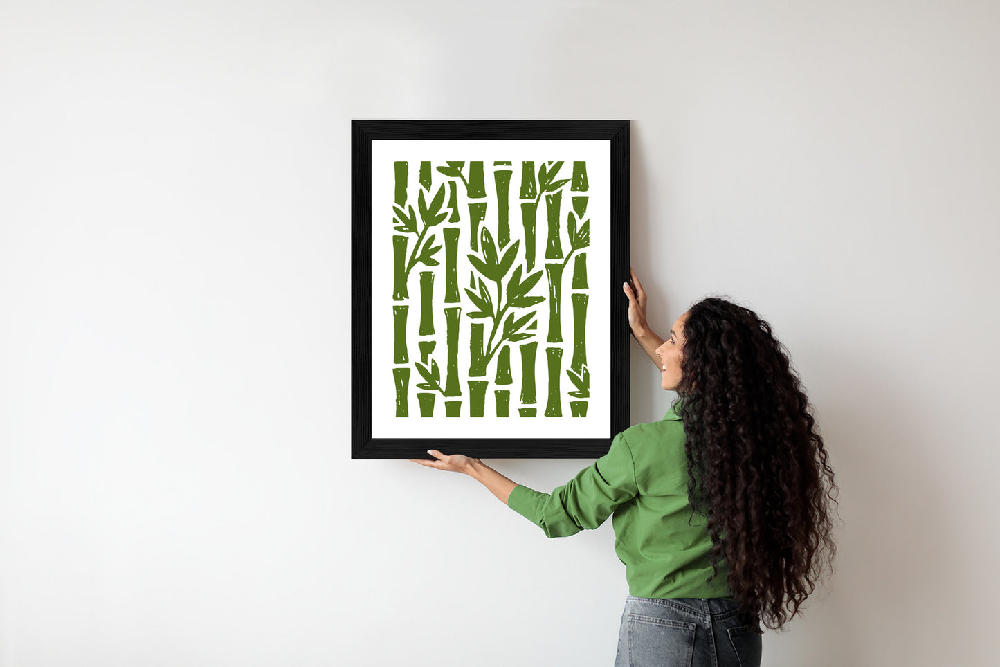 Poster Grüne Bambusbäume Mit Blättern Rahmen Holz Mit Passepartout Farbe Natürlich