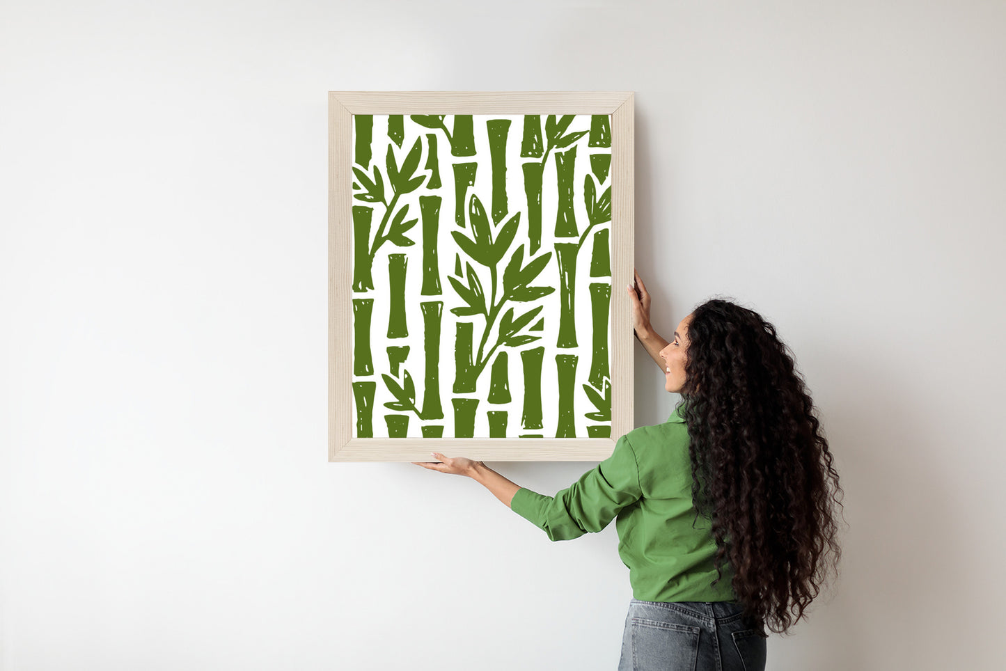 Poster Grüne Bambusbäume Mit Blättern Rahmen Holz Mit Passepartout Farbe Natürlich