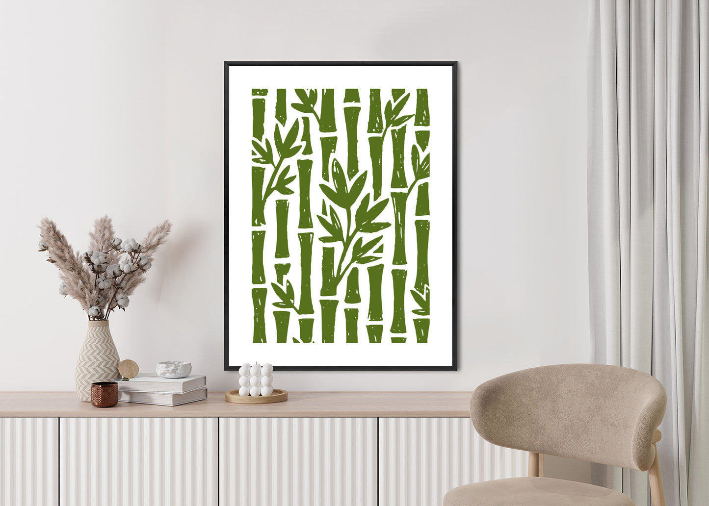 Poster Grüne Bambusbäume Mit Blättern Rahmen Holz Mit Passepartout Farbe Natürlich