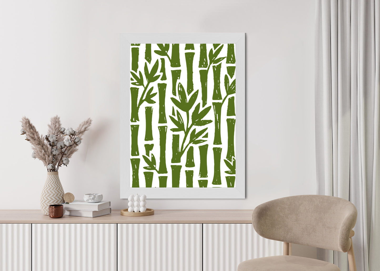 Poster Grüne Bambusbäume Mit Blättern Rahmen Holz Mit Passepartout Farbe Natürlich