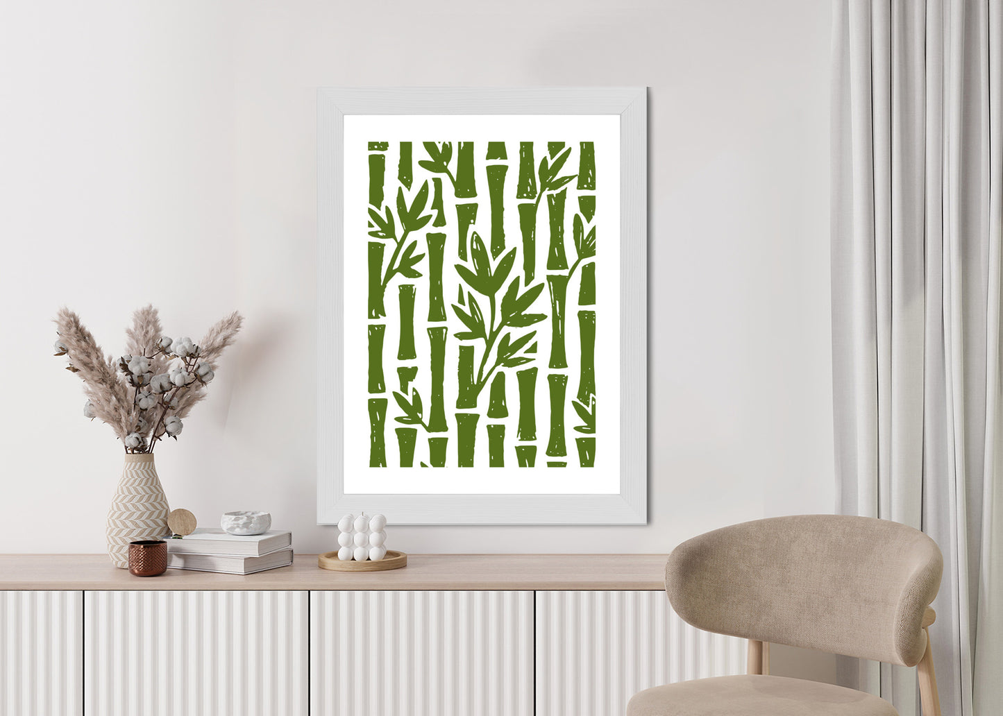 Poster Grüne Bambusbäume Mit Blättern Rahmen Holz Mit Passepartout Farbe Natürlich