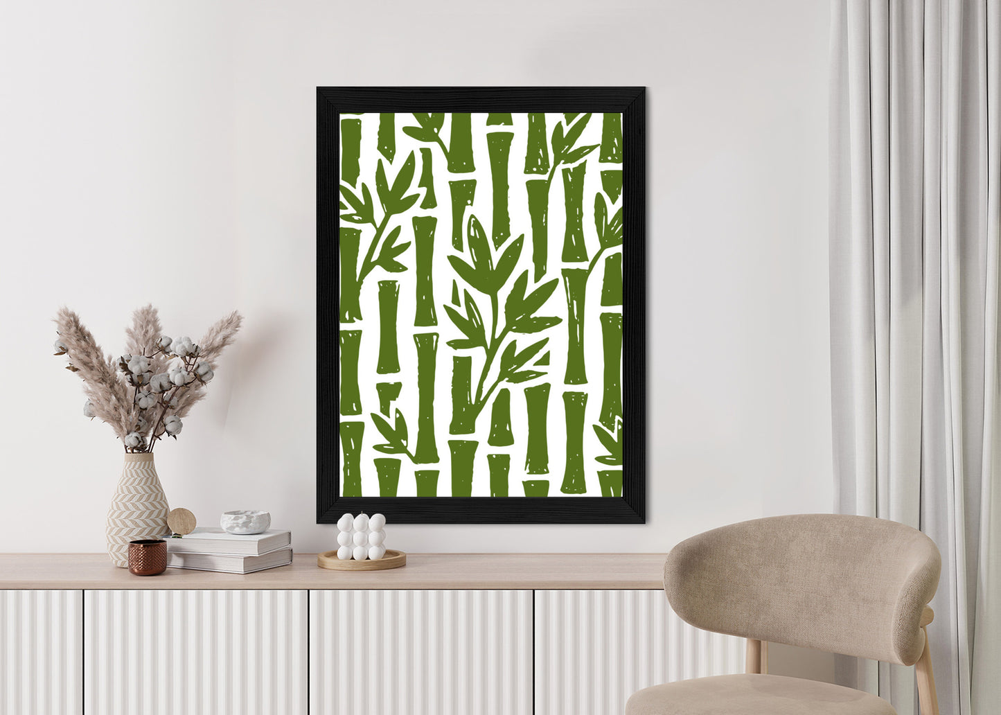 Poster Grüne Bambusbäume Mit Blättern Rahmen Holz Mit Passepartout Farbe Natürlich