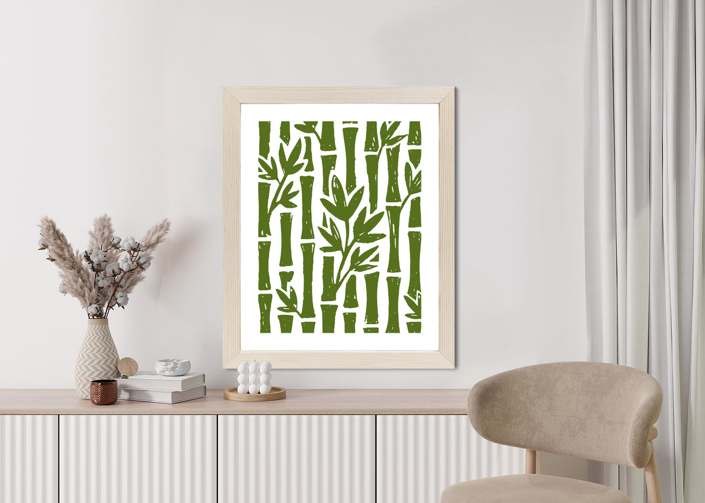 Poster Grüne Bambusbäume Mit Blättern Rahmen Holz Mit Passepartout Farbe Natürlich