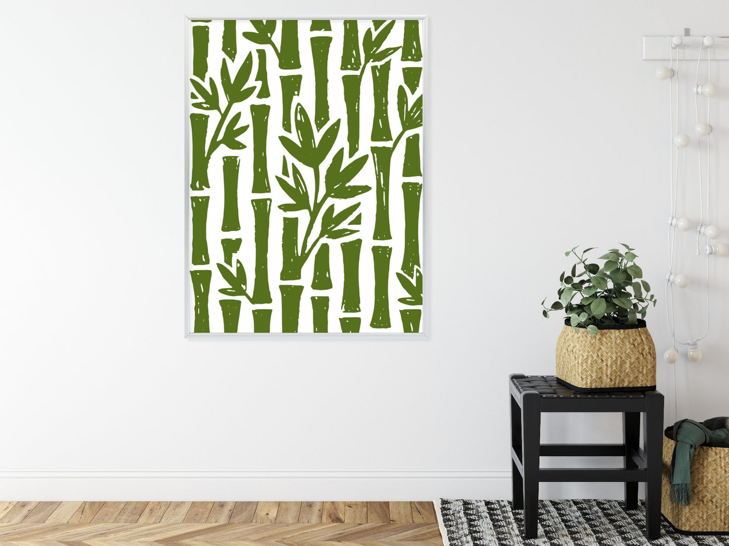 Poster Grüne Bambusbäume Mit Blättern Rahmen Holz Mit Passepartout Farbe Natürlich