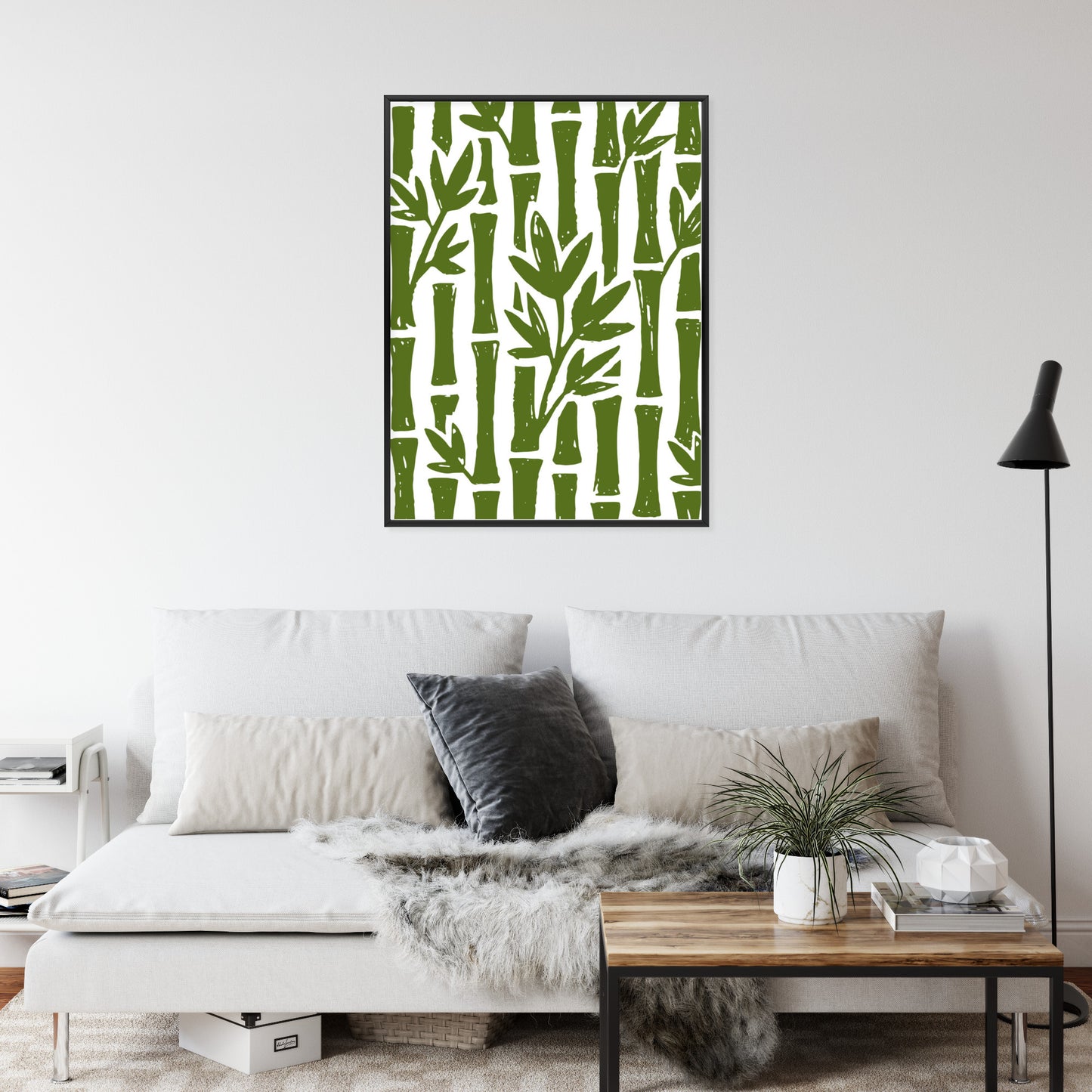 Poster Grüne Bambusbäume Mit Blättern Rahmen Holz Mit Passepartout Farbe Natürlich