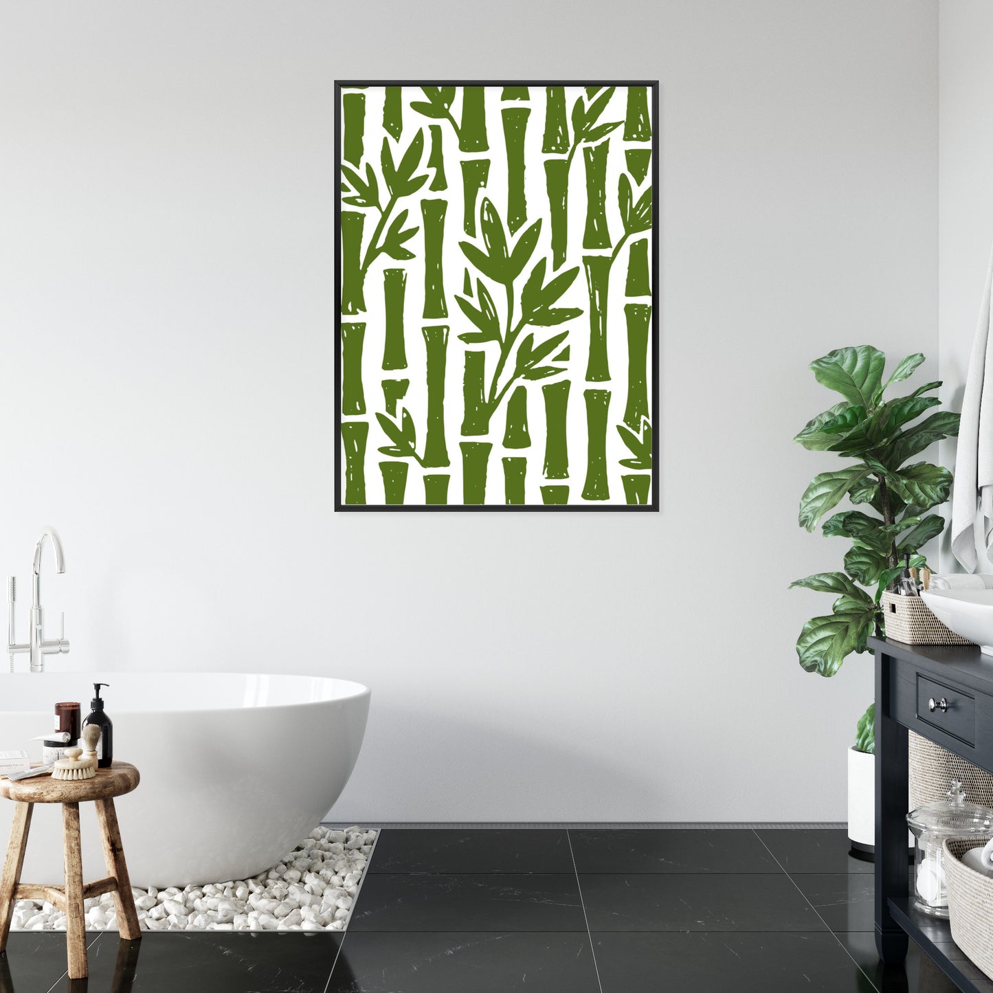 Poster Grüne Bambusbäume Mit Blättern Rahmen Holz Mit Passepartout Farbe Natürlich