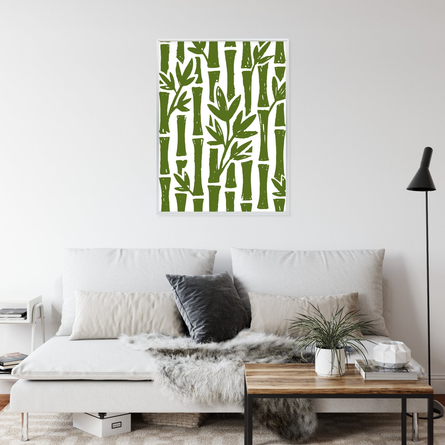 Poster Grüne Bambusbäume Mit Blättern Rahmen Holz Mit Passepartout Farbe Natürlich