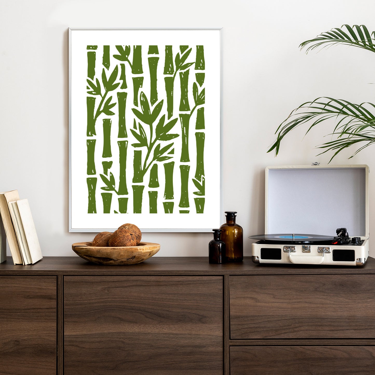 Poster Grüne Bambusbäume Mit Blättern Rahmen Holz Mit Passepartout Farbe Natürlich