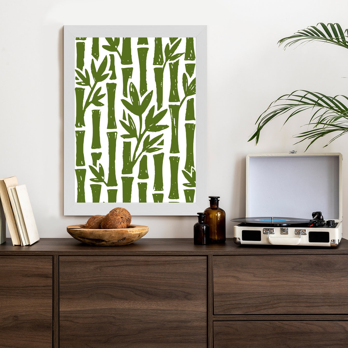Poster Grüne Bambusbäume Mit Blättern Rahmen Holz Mit Passepartout Farbe Natürlich
