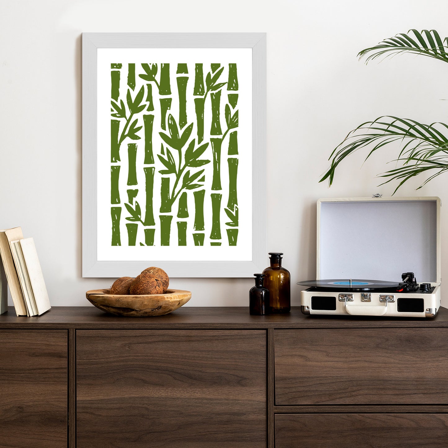 Poster Grüne Bambusbäume Mit Blättern Rahmen Holz Mit Passepartout Farbe Natürlich