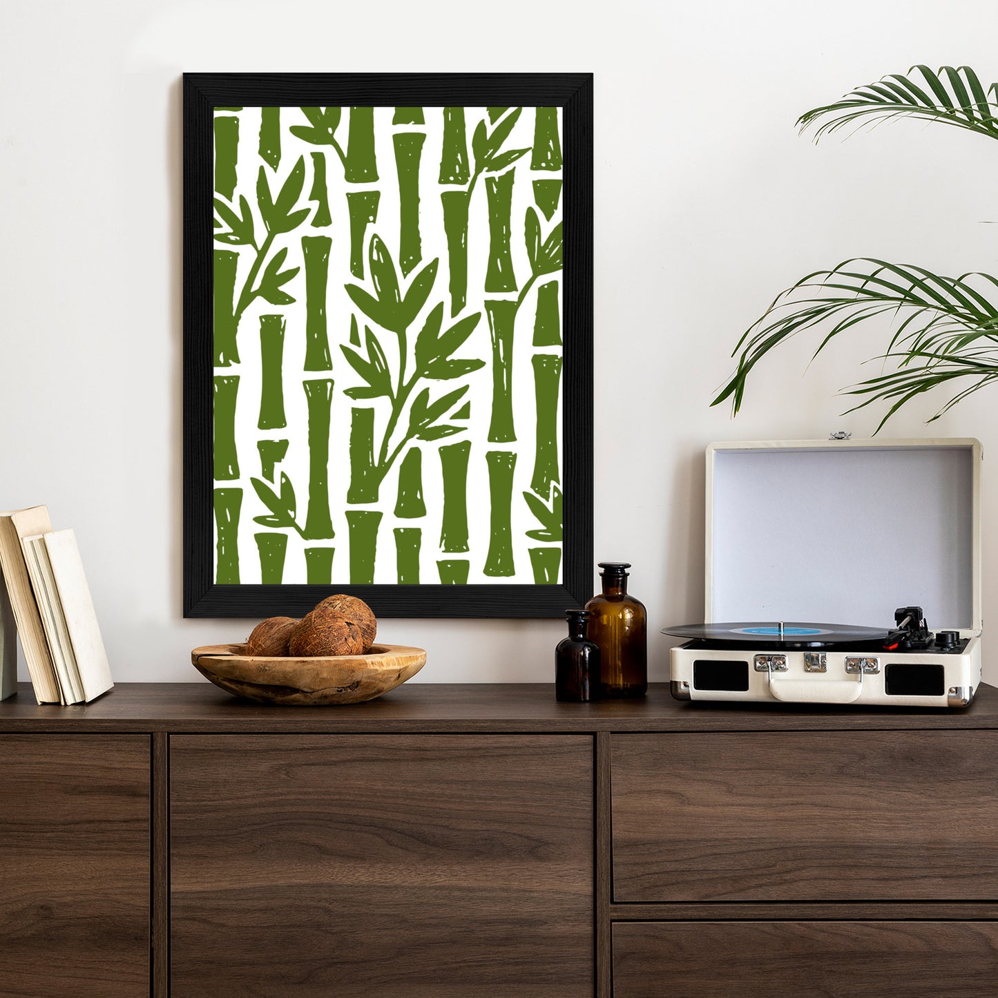 Poster Grüne Bambusbäume Mit Blättern Rahmen Holz Mit Passepartout Farbe Natürlich