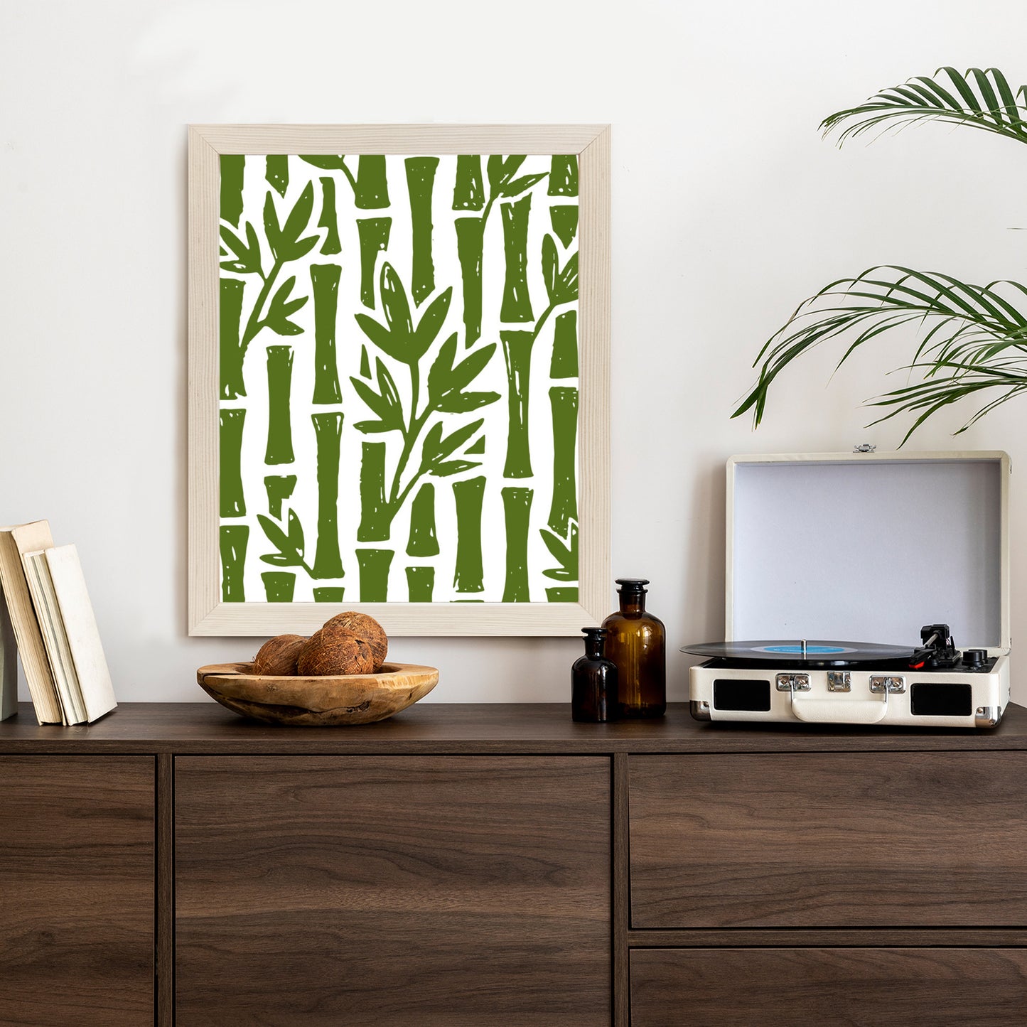 Poster Grüne Bambusbäume Mit Blättern Rahmen Holz Mit Passepartout Farbe Natürlich