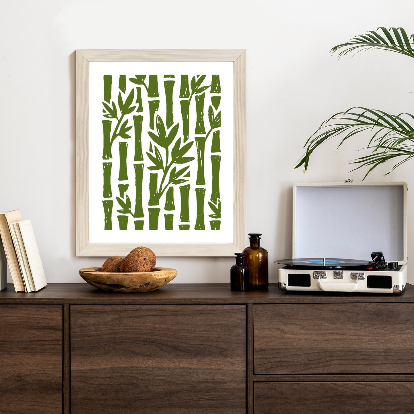 Poster Grüne Bambusbäume Mit Blättern Rahmen Holz Mit Passepartout Farbe Natürlich