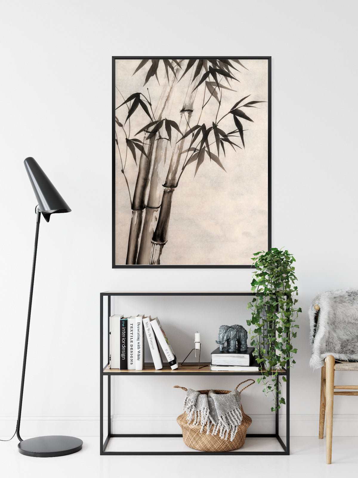 Poster Bambus Auf Altem Papier Rahmen Holz Mit Passepartout Farbe Natürlich