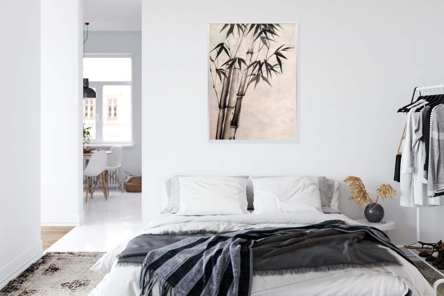 Poster Bambus Auf Altem Papier Rahmen Holz Mit Passepartout Farbe Natürlich