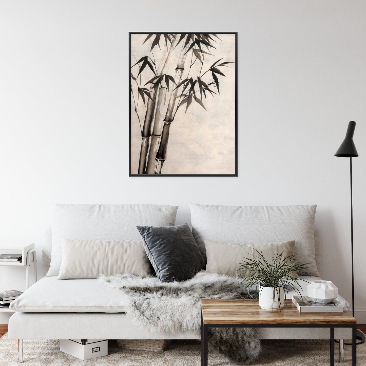 Poster Bambus Auf Altem Papier Rahmen Holz Mit Passepartout Farbe Natürlich