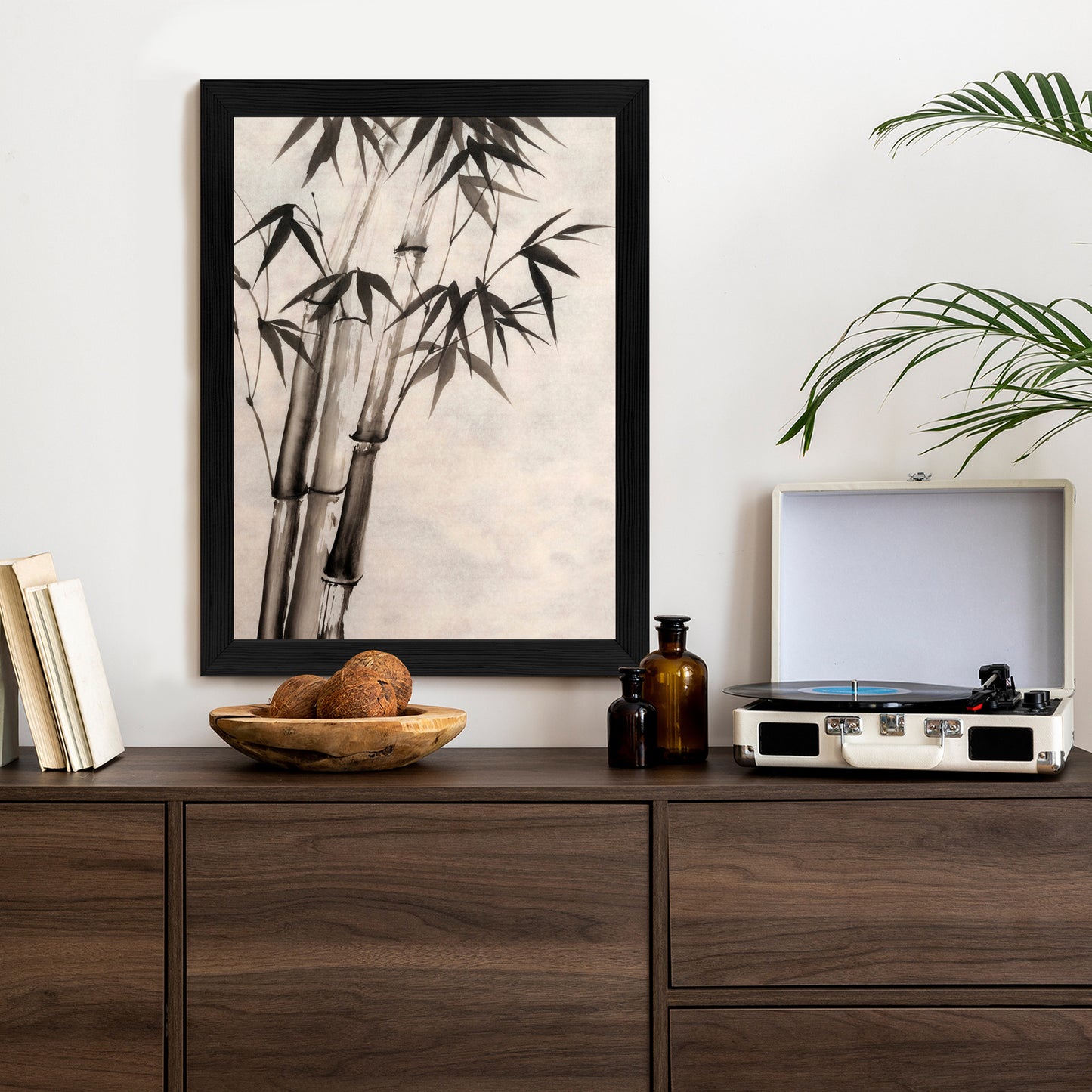Poster Bambus Auf Altem Papier Rahmen Holz Mit Passepartout Farbe Natürlich