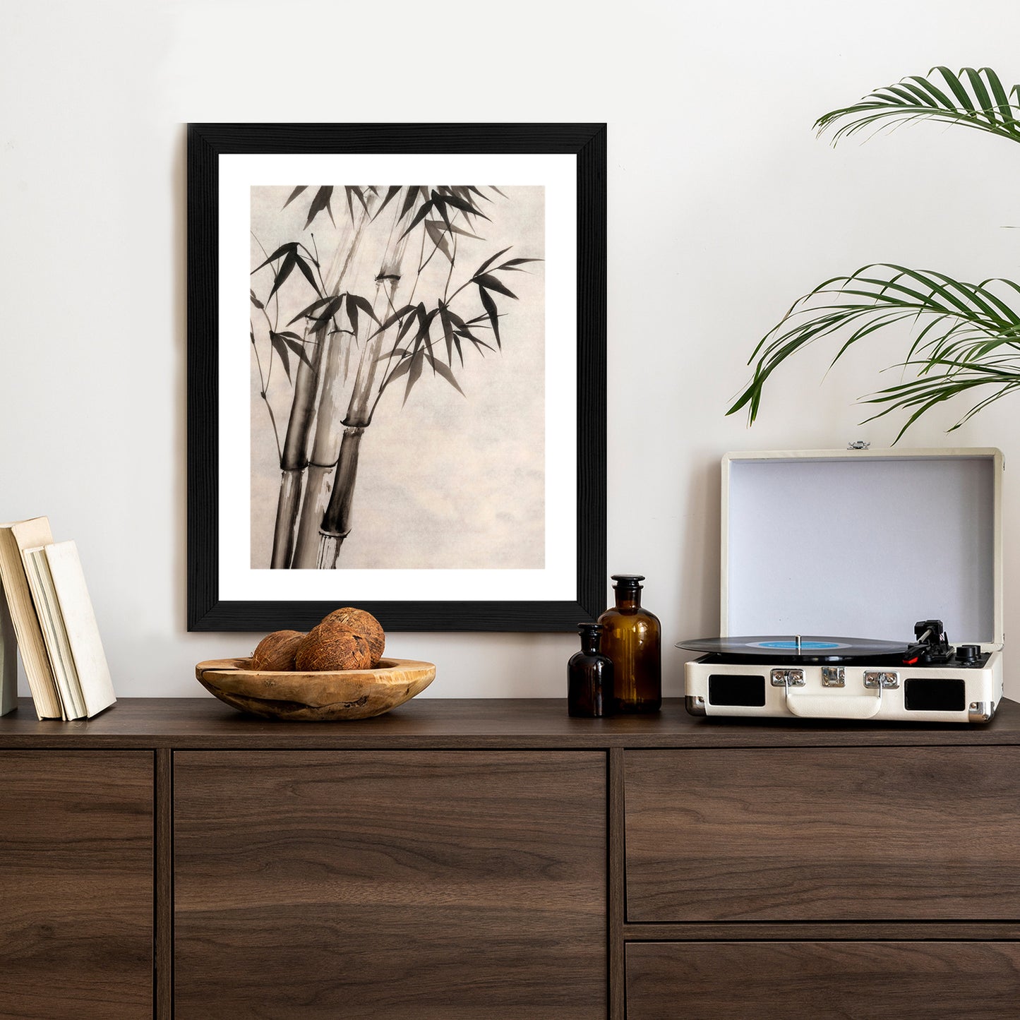 Poster Bambus Auf Altem Papier Rahmen Holz Mit Passepartout Farbe Natürlich
