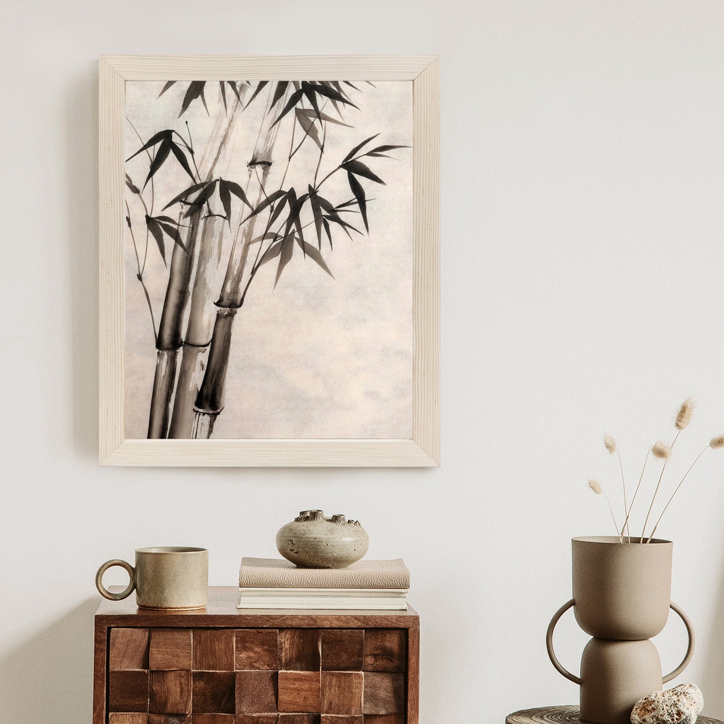Poster Bambus Auf Altem Papier Rahmen Holz Mit Passepartout Farbe Natürlich