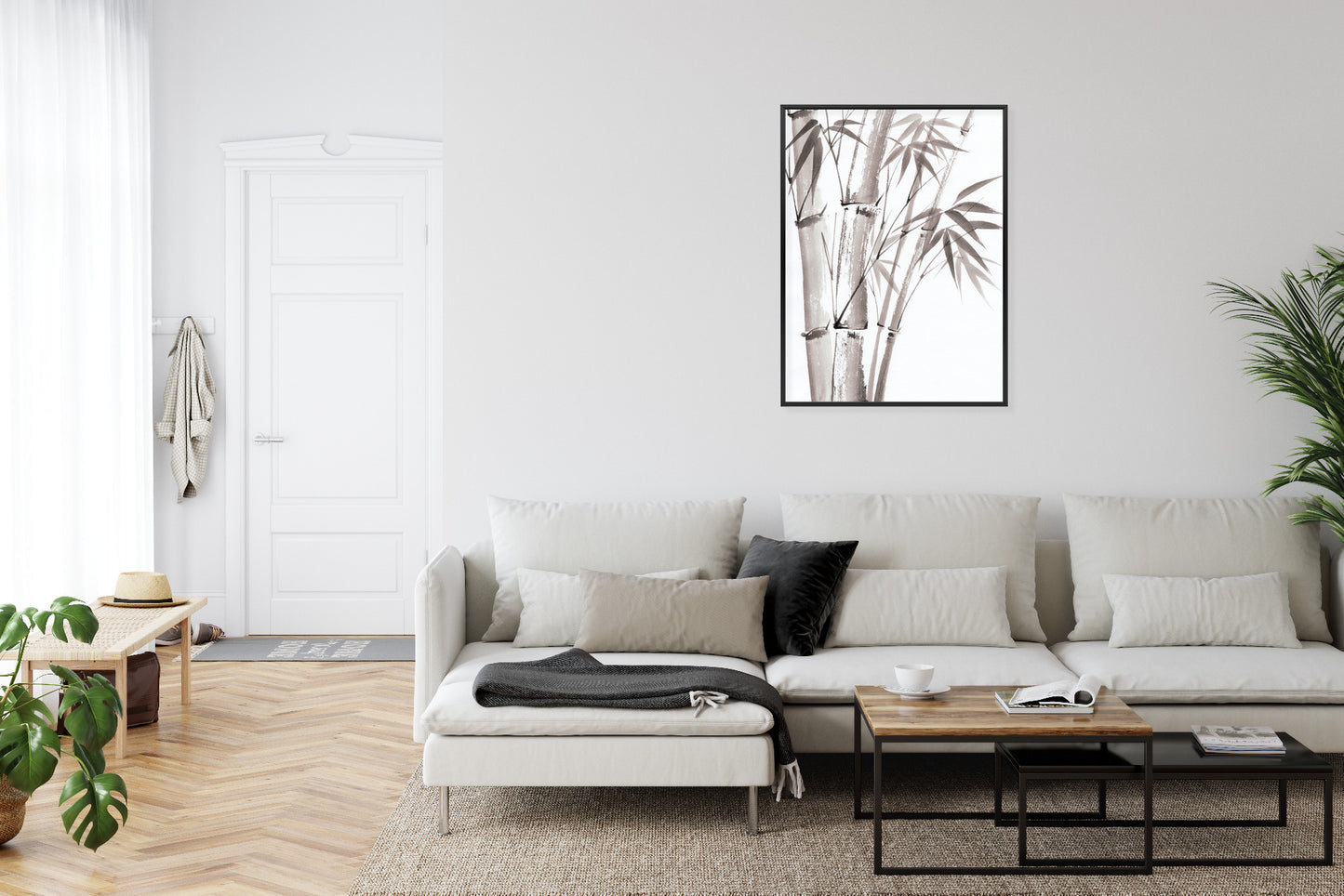 Poster Bambus In Hellen Pastelltönen Rahmen Holz Mit Passepartout Farbe Natürlich