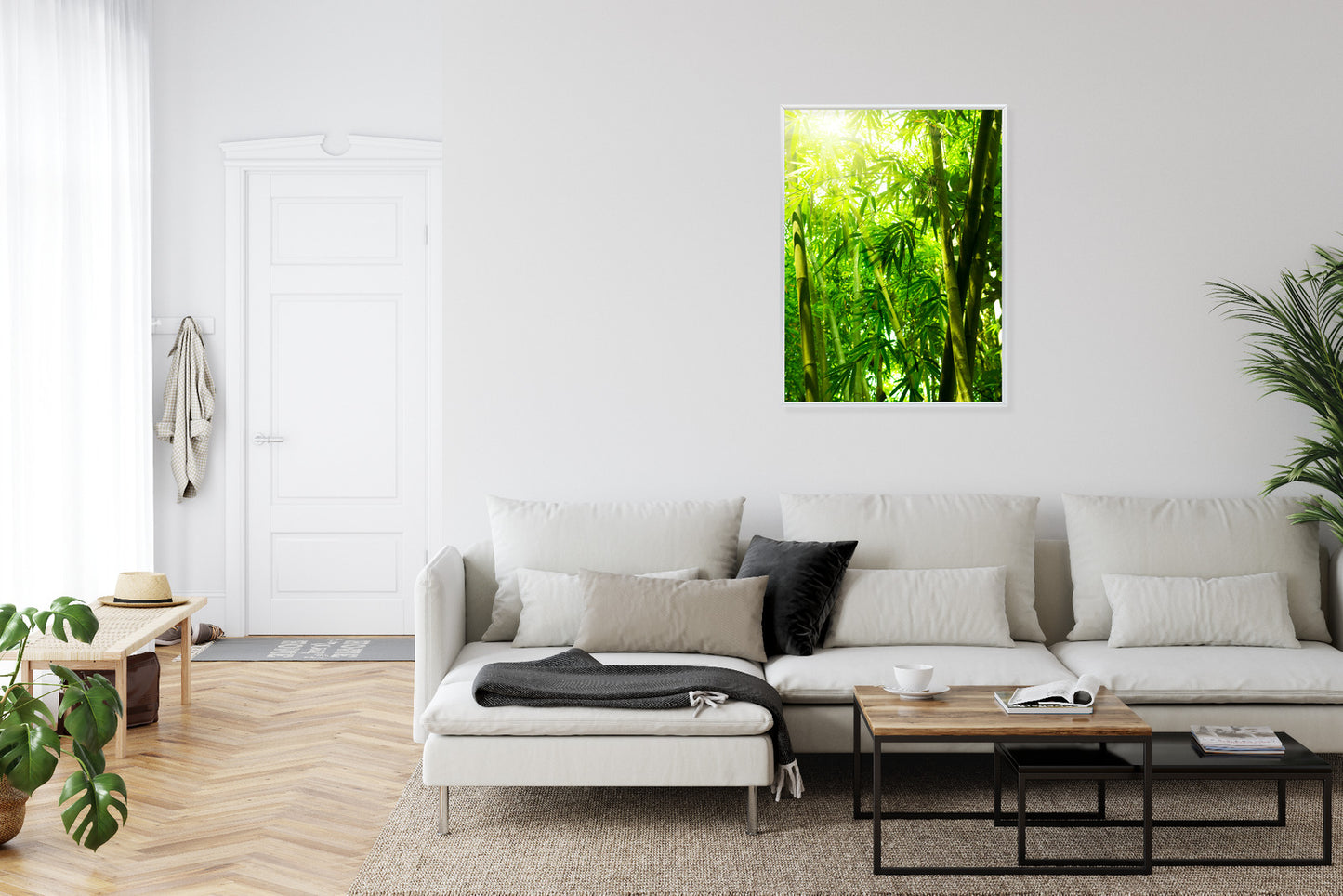 Poster Sonne Und Bambuswald Rahmen Holz Mit Passepartout Farbe Natürlich